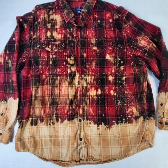 Arkansas Razorbacks Bleached Red Orange Flannel Button-Up Shirt 2XL 50-52 Hogs - Picture 4 of 10